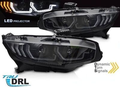 PHARES A LEDS FULL LEDS TUBE LIGHT BAR  "REAL DRL" HONDA CIVIC X AVEC FONCTION DTS -DYNAMIC TURN SIGNAL - V4 (2017/2021)
