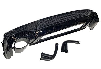 DIFFUSEUR DE PARE CHOC ARRIERE EN ABS PIANO BLACK AVEC EMBOUTS D'ECHAPPEMENTS TYPE DUAL LOOK RSQ7 POUR  AUDI Q7 4M S LINE PHASE 2 (2020+)