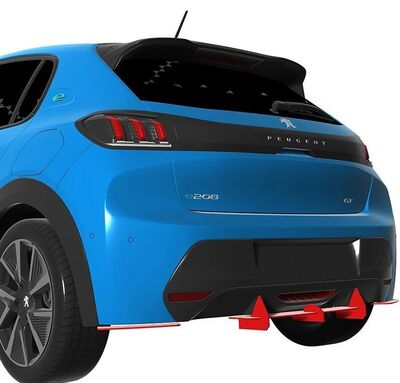 DIFFUSEUR DE PARE CHOC ARRIERE (RAJOUT CENTRAL + SPLITTERS LATERAUX) PEUGEOT 208 II GT LINE PHASE 1 CNC "DTM LOOK" (2019/2024)