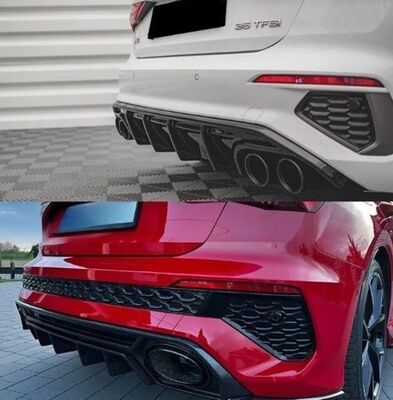 BAGUETTES DE FINITION DE PARE CHOC ARRIERE LOOK RS3 POUR AUDI A3 8Y SPORTBACK S LINE OU S3 PHASE 1 (2020/2024)