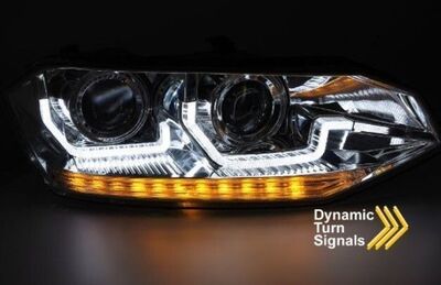 PHARES A LEDS TUBE LIGHT "REAL DRL" VW POLO 2G PHASE 1 STANDARD (avec vrais feux de jour et clignotants DTS -Dynamic Turn Signal -) VERSION 2 (10-2017/2020)
