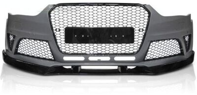 PARE CHOC AVANT COMPLET + LAME INFERIEURE 3 PARTIES EN ABS NOIRE AUDI A4 B8/8K2 FACELIFT LOOK RS4 VERSION 2 (2012/2015)