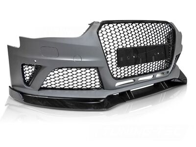 PARE CHOC AVANT COMPLET + LAME INFERIEURE 3 PARTIES EN ABS NOIRE AUDI A4 B8/8K2 FACELIFT LOOK RS4 VERSION 2 (2012/2015)