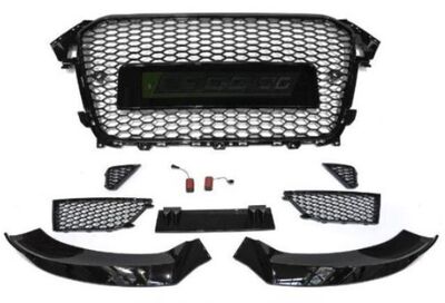 PARE CHOC AVANT COMPLET + LAME INFERIEURE 3 PARTIES EN ABS NOIRE AUDI A4 B8/8K2 FACELIFT LOOK RS4 VERSION 2 (2012/2015)