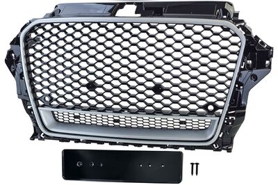 CALANDRE SANS SIGLE TYPE RS3 FRAME PIANO BLACK OU FRAME SILVER/CHROME AUDI A3 TYPE 8V PHASE 1 (2012/04-2016)