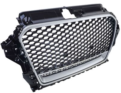 CALANDRE SANS SIGLE TYPE RS3 FRAME PIANO BLACK OU FRAME SILVER/CHROME AUDI A3 TYPE 8V PHASE 1 (2012/04-2016)