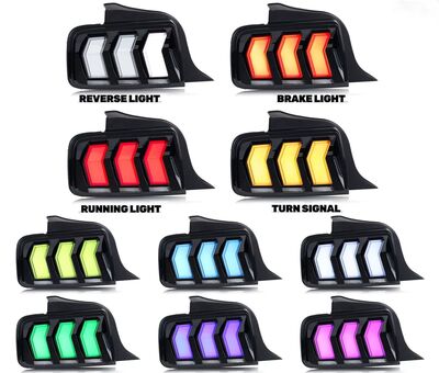 FEUX A LEDS FORD MUSTANG V PHASE 1 AVEC CLIGNOTANTS DTS -DYNAMIC TURN SIGNAL - ET FONCTION RGB ANIMATION DYNAMIQUE (2005/2009)