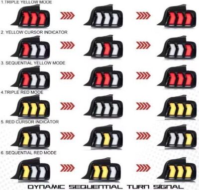 FEUX A LEDS FORD MUSTANG V PHASE 1 AVEC CLIGNOTANTS DTS -DYNAMIC TURN SIGNAL - ET SANS OU AVEC FONCTION RGB (2005/2009)