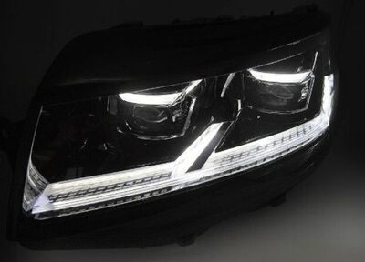 PHARES A LEDS TUBE LIGHT "FULL LEDS" VW BUS T6 PHASE 1 avec vrais feux de jour et clignotants à leds avec fonction DTS-Dynamic Turn Signal- VERSION 5 (2015/04-2019)