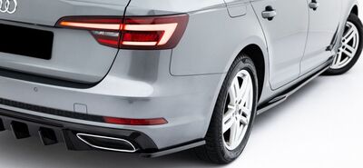 DIFFUSEUR DE PARE CHOC ARRIERE AUDI A4 B9 PHASE 1 STANDARD OU S LINE AVEC EMBOUTS TRAPEZOIDAUX  "DTM LOOK" V3 (2016/04-2019)