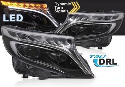 PHARES A LEDS TUBE LIGHT "FULL LEDS" MERCEDES CLASSE V W447 OU VITO W447 "BLACK EDITION" AVEC FONCTION DTS -DYNAMIC TURN SIGNAL - V2 (2014/2023)