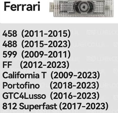 ECLAIRAGE WELCOME LIGHT siglé GAMME FERRARI 458(2011-2015) 488(2015-2023) 599 (2009-2011) FF (2012-2024) California T (2009-2024) Portofino (2018-2024) GTC4Lusso (2016-2024) 812 Superfast (2017-2024)