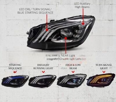 PHARES A LEDS FULL LEDS MERCEDES CLASSE S W222 PHASE 1 LOOK MAYBACH X222 PHASE 2 AVEC FONCTION DTS-DYNAMIC TURN SIGNAL- version 1 (2013/06-2017)