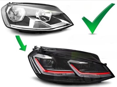 PHARES A LEDS FULL LEDS  "REAL DRL" VW GOLF VII PHASE 1  (avec vrais feux de jour et clignotants DTS -Dynamic turn system-) REDLINE OU SILVER LINE (2012/02-2017)