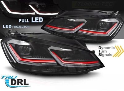 PHARES A LEDS FULL LEDS  "REAL DRL" VW GOLF VII PHASE 1  (avec vrais feux de jour et clignotants DTS -Dynamic turn system-) REDLINE OU SILVER LINE (2012/02-2017)