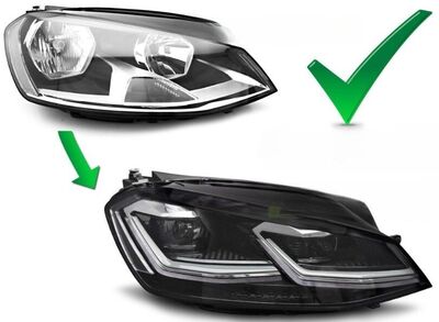 PHARES A LEDS FULL LEDS  "REAL DRL" VW GOLF VII PHASE 1  (avec vrais feux de jour et clignotants DTS -Dynamic turn system-) REDLINE OU SILVER LINE (2012/02-2017)