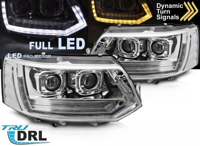 PHARES A LEDS TUBE LIGHT "REAL DRL" FULL LEDS  VW BUS T5 FACELIFT VERSION 4 (avec feux de jour et clignotants DTS-Dynamic Turn Signal) (2010/2015)