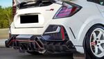 DIFFUSEUR DE PARE CHOC ARRIERE ET SPLITTERS LATERAUX EN CARBONE HONDA CIVIC X TYPE R PHASE 1 HATCHBACK LOOK MG STYLE (2017/2019)