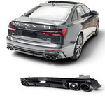 DIFFUSEUR DE PARE CHOC ARRIÈRE AVEC EMBOUTS D’ÉCHAPPEMENT DUPLEX NOIRS BRILLANTS (A SOUDER) POUR  AUDI A6 4K C8 S LINE/S6 (2019/2024)