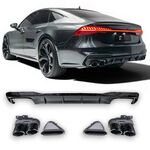 DIFFUSEUR DE PARE CHOC ARRIÈRE AVEC EMBOUTS D’ÉCHAPPEMENT DUPLEX NOIRS BRILLANT POUR  AUDI A7 II S LINE (2019/2024)