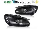 PHARES A LEDS TUBE LIGHT FULL LEDS "REAL DRL U LEDS" VW GOLF VI (avec vrais feux de jour et clignotants Dynamic turn signal) (2008/2012)