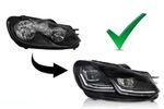 PHARES A LEDS TUBE LIGHT FULL LEDS "REAL DRL U LEDS" VW GOLF VI (avec vrais feux de jour et clignotants Dynamic turn signal) (2008/2012)