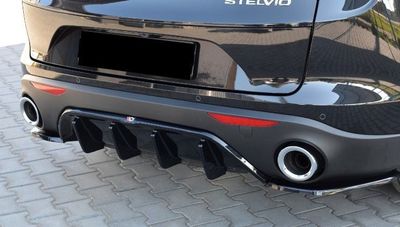 Kit Lèvre Diffuseur Pare-chocs Arrière Pour Alfa Romeo Stelvio (2017-2024) - Noir Brillant, ABS - Style Sportif