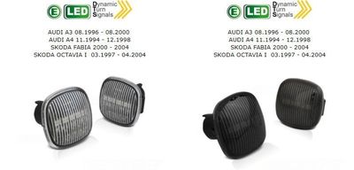 JEU DE 2 REPETITEURS A LEDS AVEC FONCTION DTS - DYNAMIC TURN SIGNAL - GAMME AUDI /SKODA (A3 8L 1996-08/2000 - A4 B5 1994-12-1998 -SKODA FABIA 2000/2004 - SKODA OCTAVIA 1997/04-2004 )