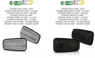 JEU DE 2 REPETITEURS A LEDS GAMME PSA PEUGEOT/CITROEN AVEC FONCTION DTS - CLIGNOTANTS DEFILANTS - (1990/1996)
