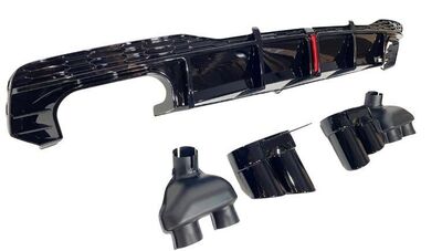 DIFFUSEUR DE PARE CHOC ARRIÈRE AVEC FEU STOP ET EMBOUTS D’ÉCHAPPEMENT DUPLEX POUR  AUDI A7 II S LINE PHASE 1 EUROLINE PIANO BLACK FINISH (2019+)