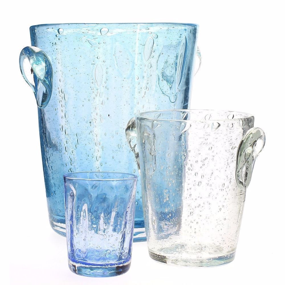 Petit Seau à Champagne En Verre Translucide - Bulles - 17x21x13,5 Cm - Occasion
