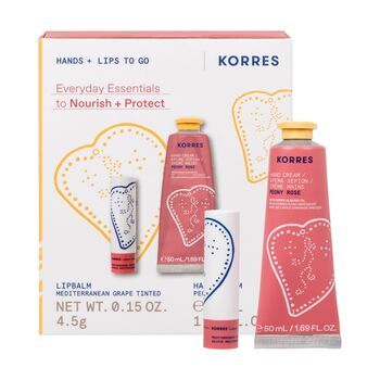 Korres Crème Mains Hydratante Peony Rose 50 ml + Korres Stick à Lèvres Teinté Raisin Méditerranéen 4,5 g