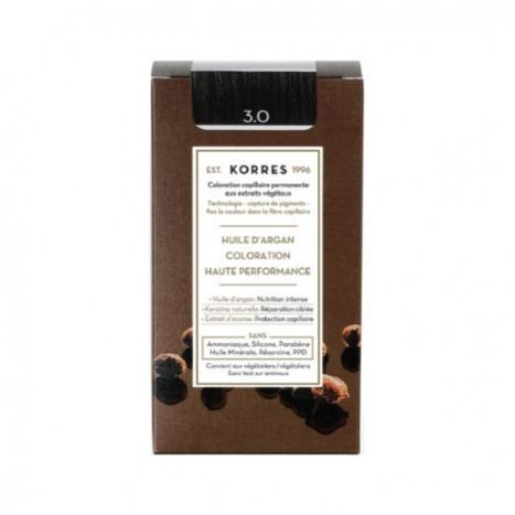 Korres Coloration Permanente Huile d'Argan - Coloration : 3.0 Châtain Foncé