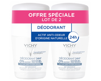 Vichy Déodorant 24H Toucher Sec Peau Sensible Roll-On Lot de 2 x 50 ml