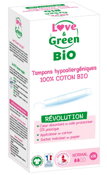 Love & Green Tampons Hypoallergéniques avec applicateur Normal x16