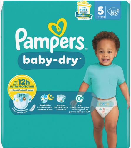 Pampers Baby-Dry Couches T5 (11-16k g) - 26 couches