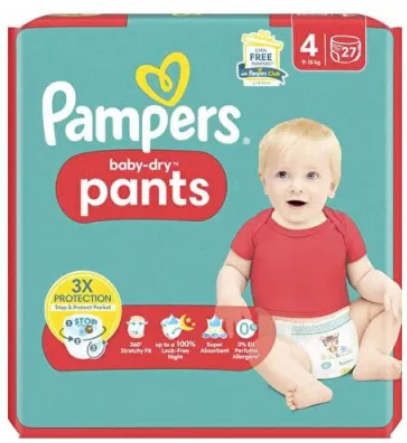 Pampers Baby-Dry Couches Culottes Bébés T4 (9-15kg) - 27 couches