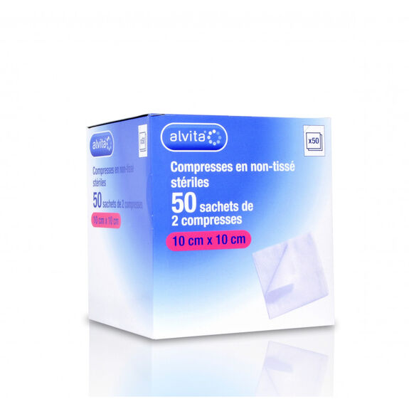 Alvita Compresses en non-tissé stériles 10x10cm 50 sachets de 2