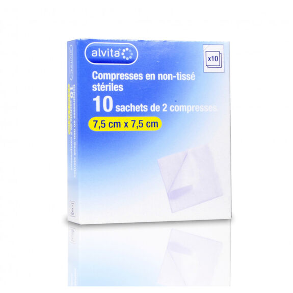 Alvita Compresses en non-tissé stériles 7,5x7,5cm 10 sachets de 2