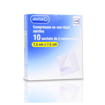 Alvita Compresses en non-tissé stériles 7,5x7,5cm 10 sachets de 2