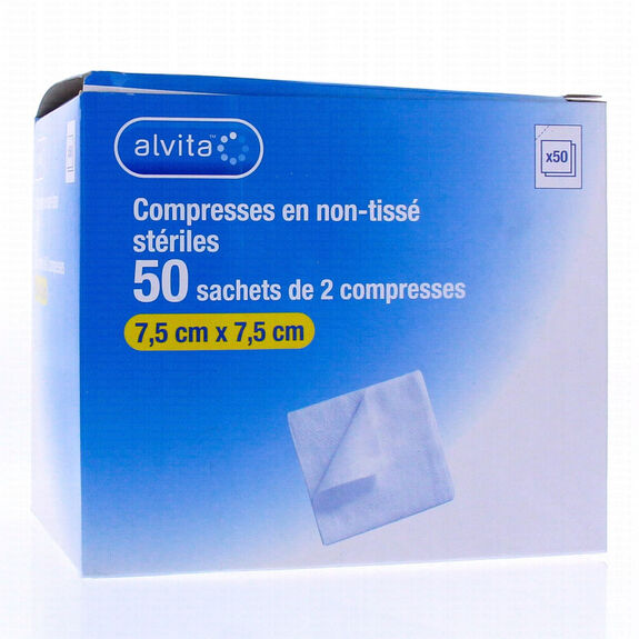 Alvita Compresses en non-tissé stériles 7,5x7,5cm 50 sachets de 2
