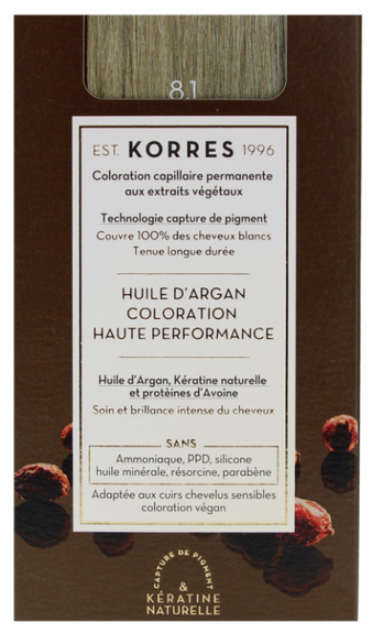 Korres Coloration Permanente Huile d'Argan - Coloration : 8.1 Blond clair cendré