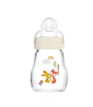 MAM  Biberon en Verre Premium 170ml Nature Lin 0 Mois et +, Tétine SkinSoft Débit 1