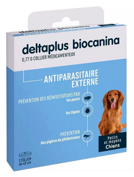 Biocanina Deltaplus 0,77g Collier médicamenteux pour petits et moyens chiens
