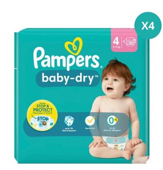 LOT DE 4 Pampers Baby-Dry Couches T4 (9-14k g) - 30x4 couches (120 couches)
