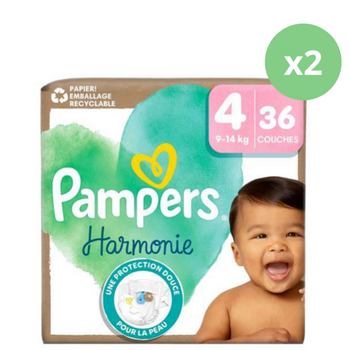 LOT DE 2 Pampers Harmonie Couches T4 (9-14kg) - 36x2 : 72 couches