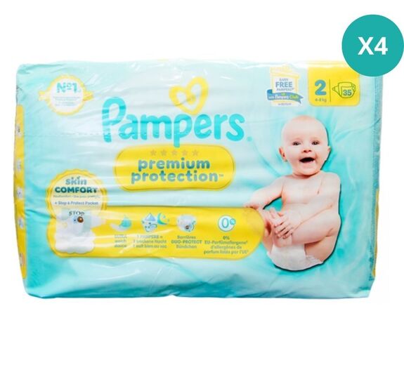 LOT DE 4 Pampers Premium Protection Taille 2 4-8kg 35x4 : 140 couches