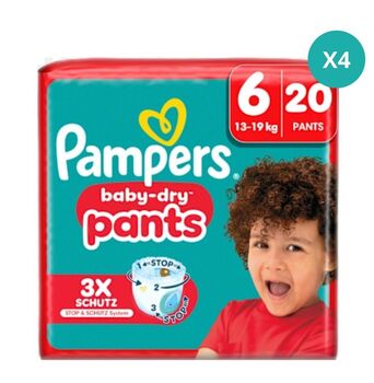 LOT DE 4 Pampers Baby-Dry Couches Culottes Bébés T6 (13-19kg) - 20x4 : 80 couches