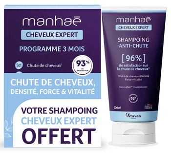 Manhaé Cheveux Expert Programme 120 gélules + Shampoing Anti-chute 200ml Offert