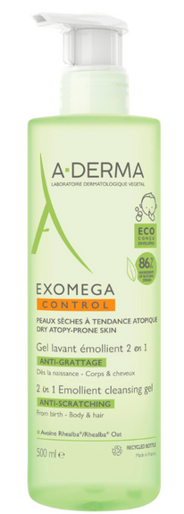 Aderma Exomega Control Gel lavant émollient 2 en 1 anti-démangeaisons 500ml